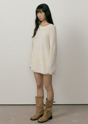 Boucle Embossing Knit Sweater In Cream