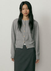 Gold Button Knit Cardigan In Gray