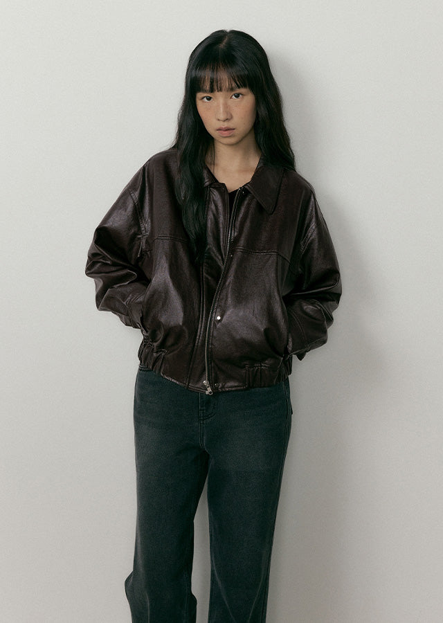 Leather Blouson Jacket In Brown