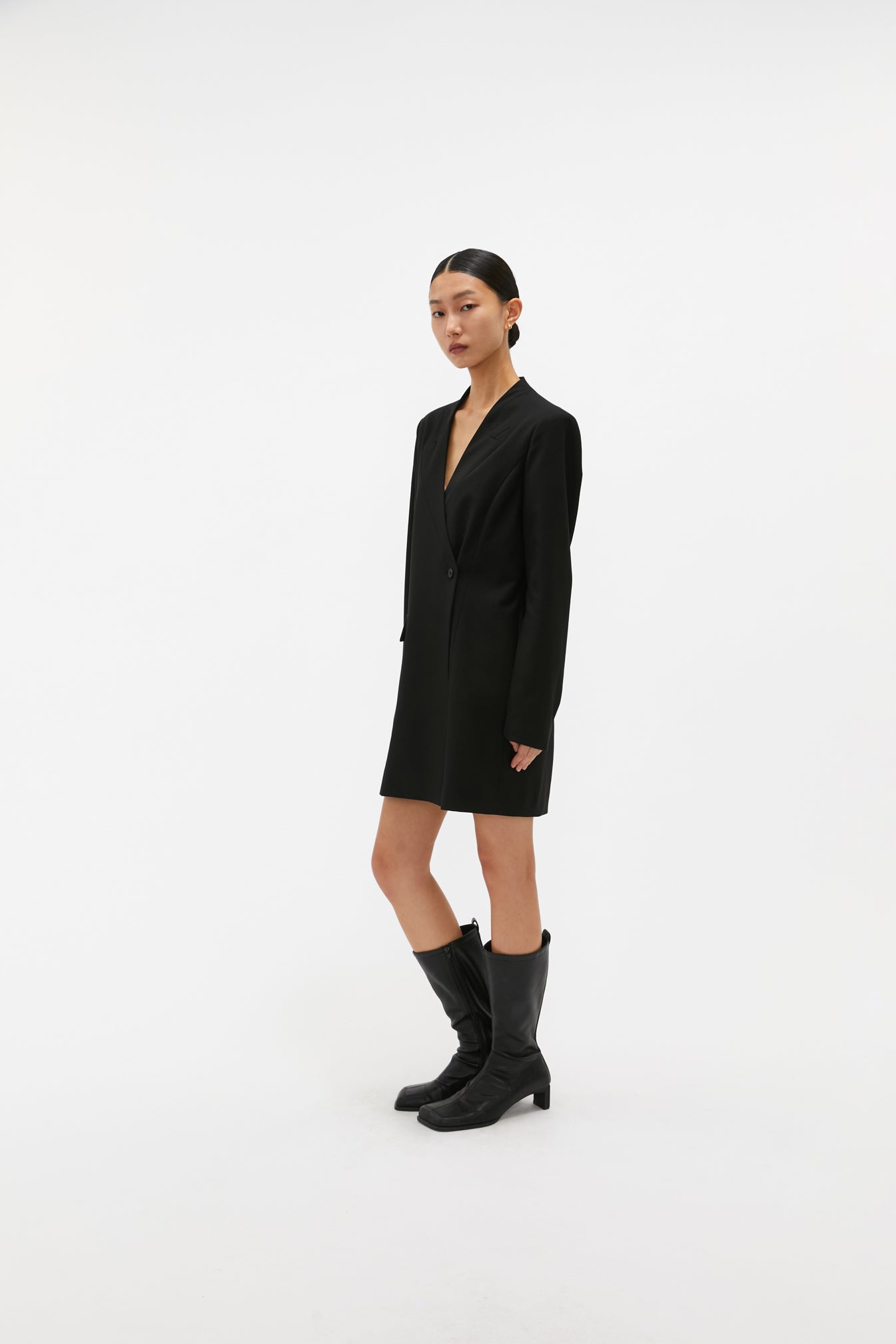 Classic Side Button Dress Coat In Black