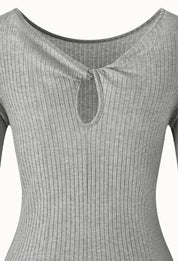 Twisted-back Cutout Ribbed Top In Melange Gray