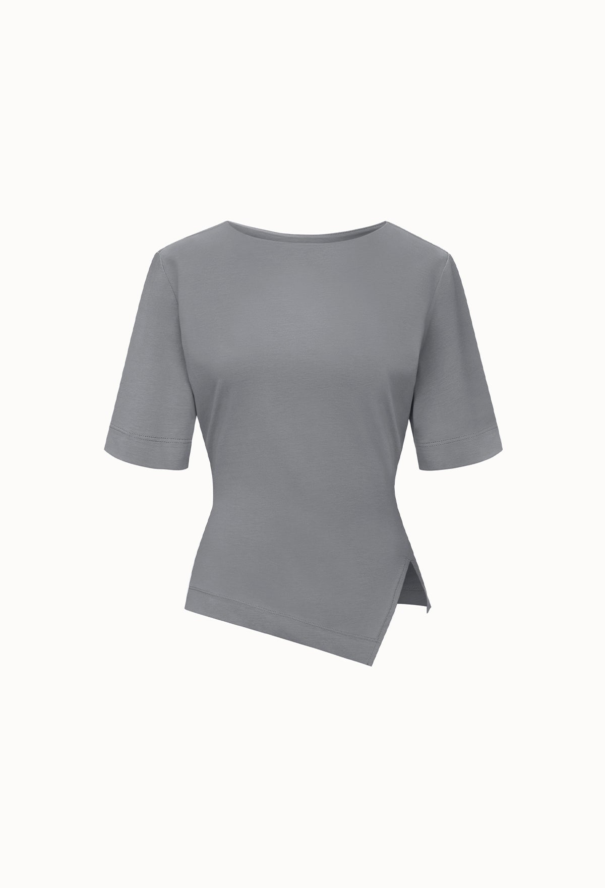 Asymmetrical Side Slit T-shirt In Cool Gray