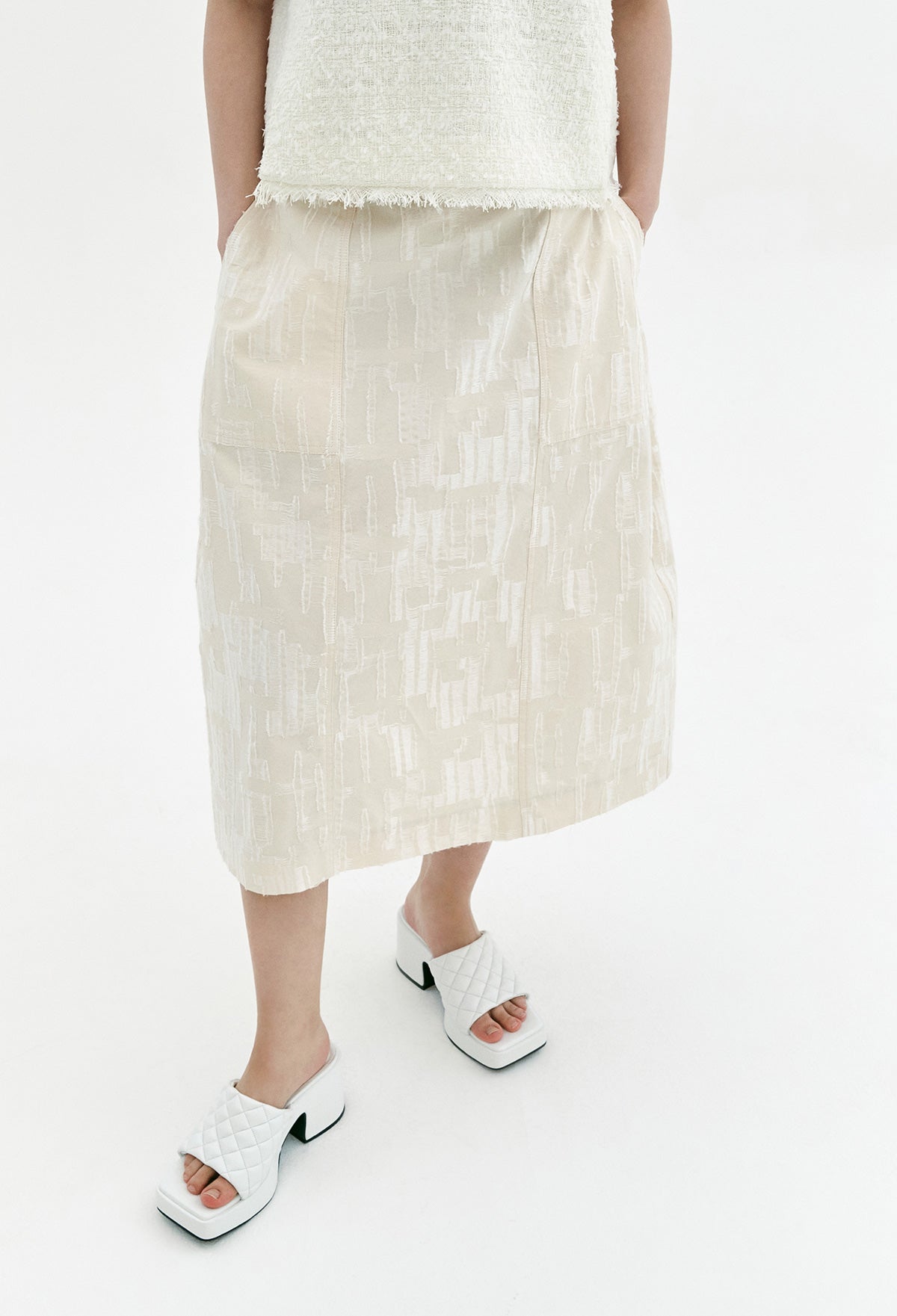 Creased-foil Tulip Skirt In Beige
