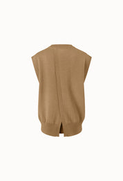 Merino Wool Wrap Knitted Vest In Beige