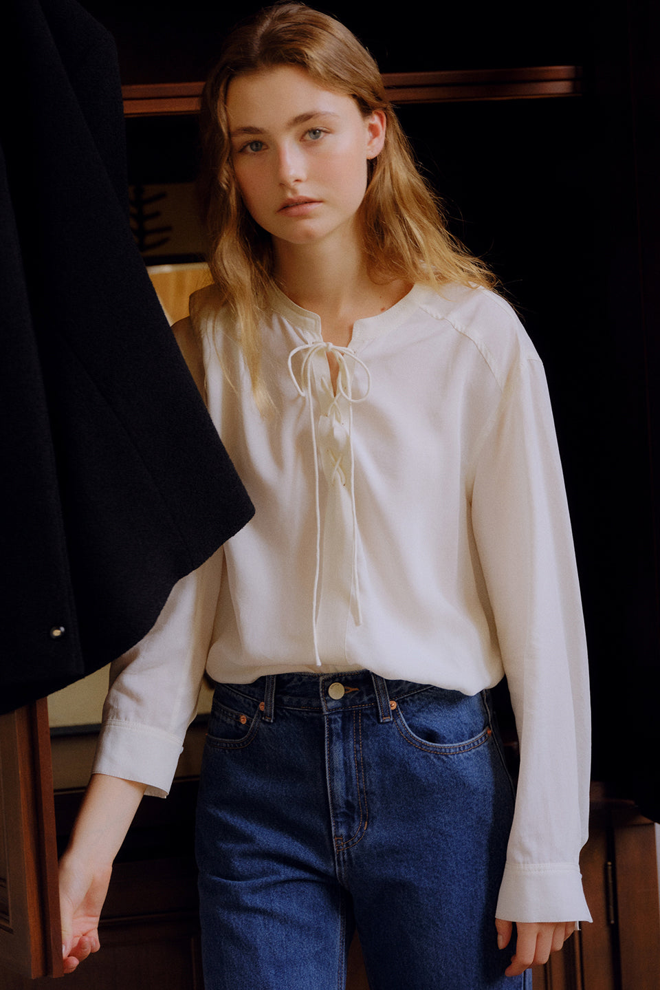 Tencel Eyelet Shirt Blouse In Cream