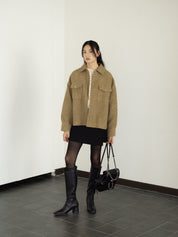 Wool Boucle Shirts Jacket In Khaki