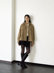 Wool Boucle Shirts Jacket In Khaki