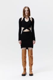 Cut-out & Twist Ribbed Jersey Dress In Black