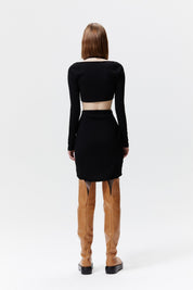黑色鏤空扭紋羅紋平紋針織連身裙