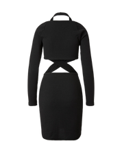黑色鏤空扭紋羅紋平紋針織連身裙