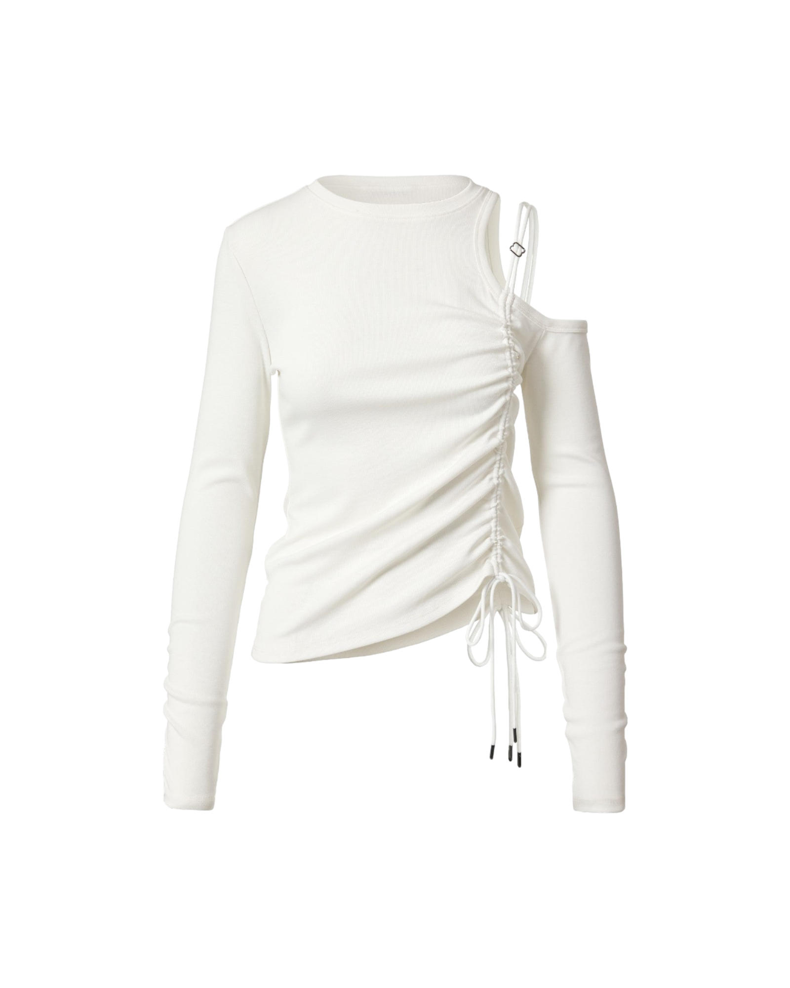 Cut-out Drawstring T-shirt In White