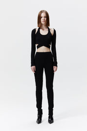 Cut-out & Twist Ribbed T-shirt In Black