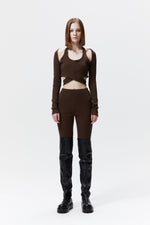 Cut-out & Twist Ribbed T-shirt In Brown
