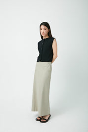 Long Slit Skirt In Greyish Olive