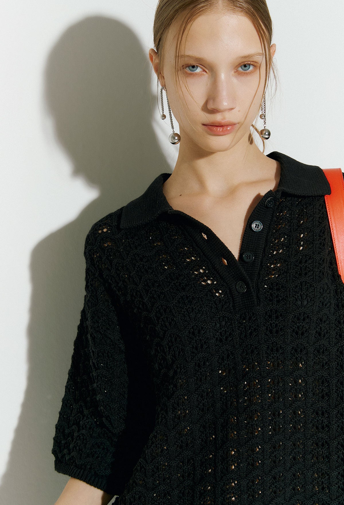 Crochet Knitted Polo Shirt In Black