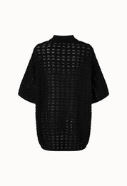 Crochet Knitted Polo Shirt In Black