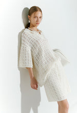 Crochet Knitted Polo Shirt In Ivory