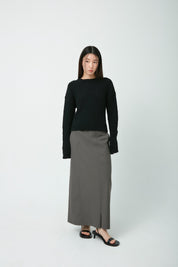 Long Slit Skirt In Charcoal
