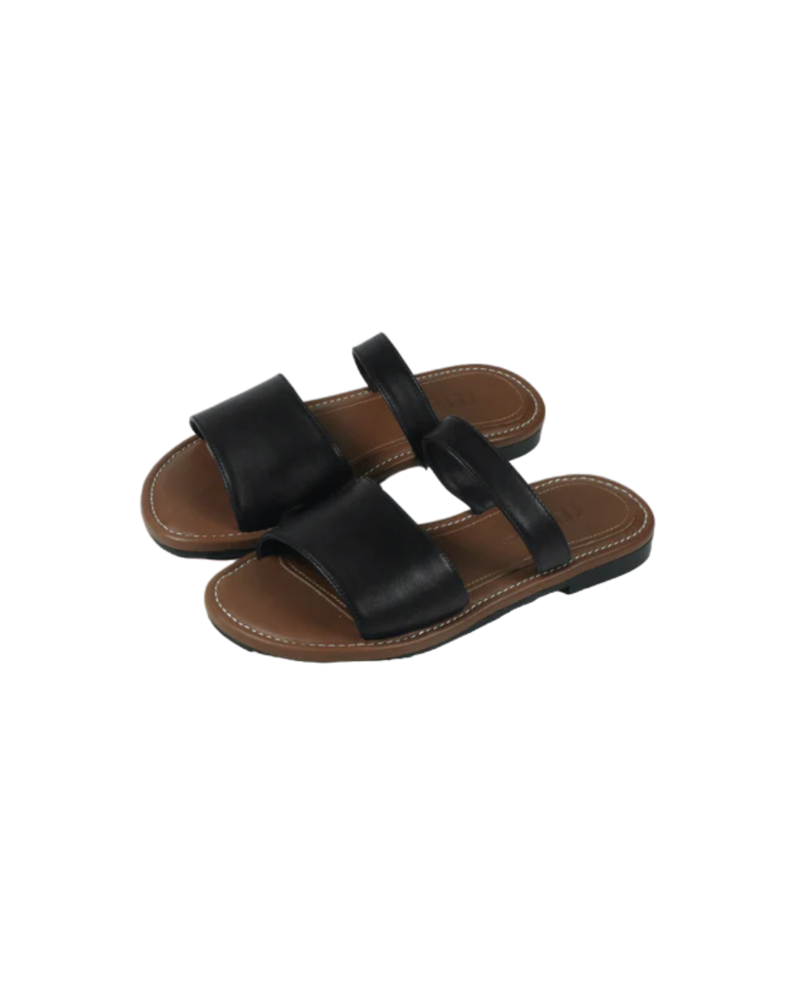 Double Slide Flat Sandal In Black