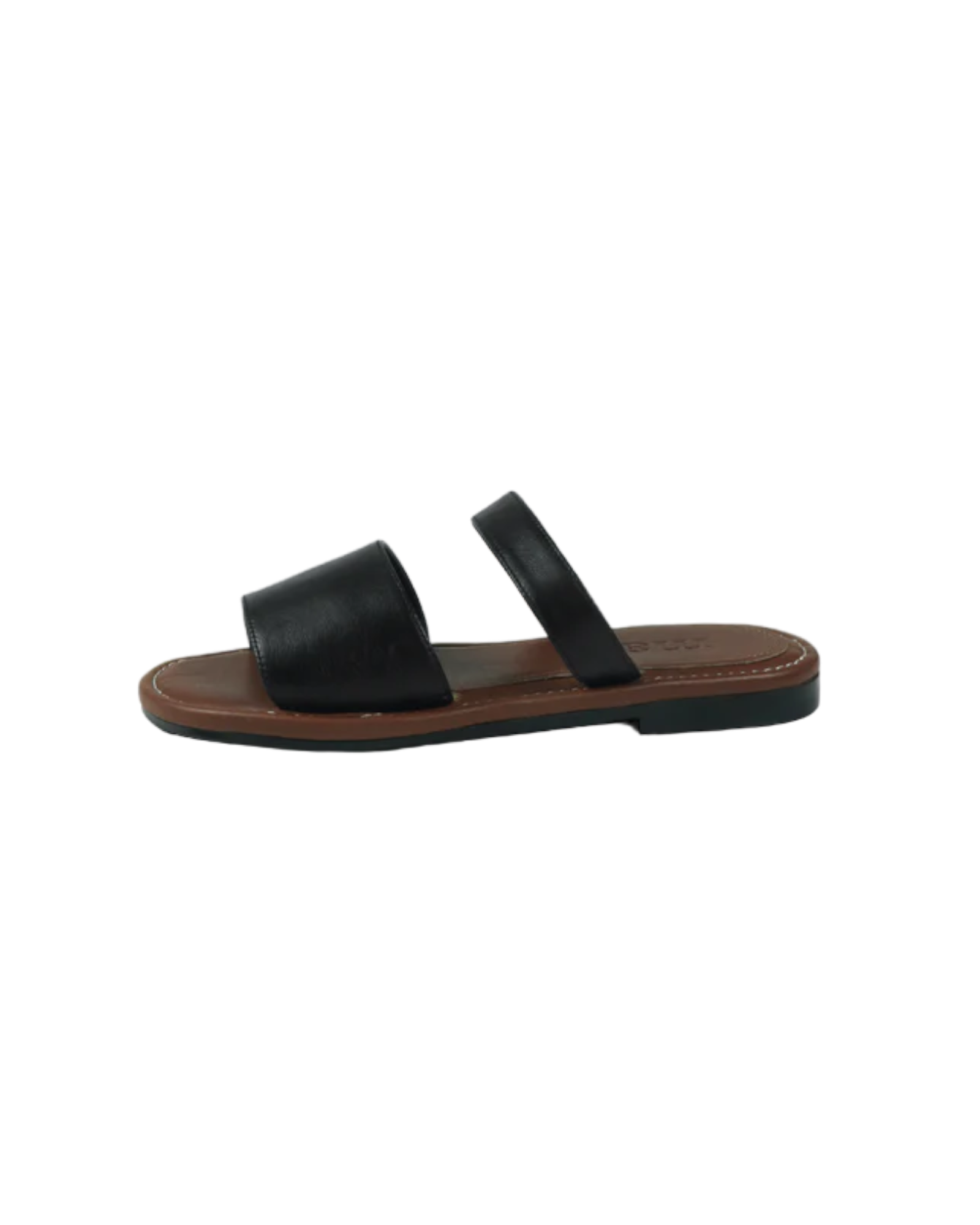 Double Slide Flat Sandal In Black