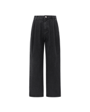 Pintuck Wide Denim Pants In Dark Gray