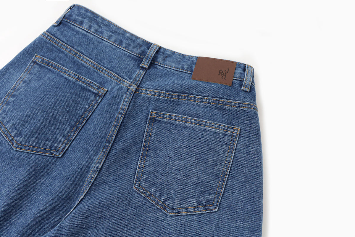 Pintuck Wide Denim Pants In Medium Blue - STORiES Hong Kong