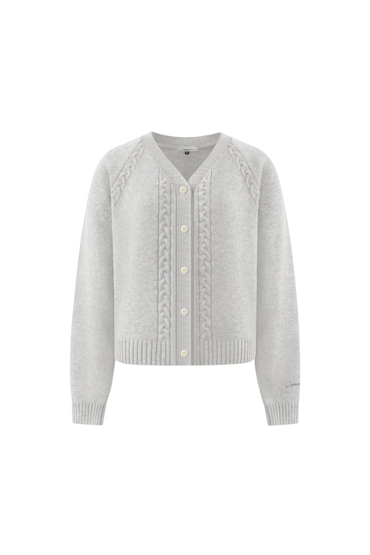 V Neck Cable Knit Cardigan In Gray