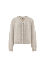 V Neck Cable Knit Cardigan In Oatmeal