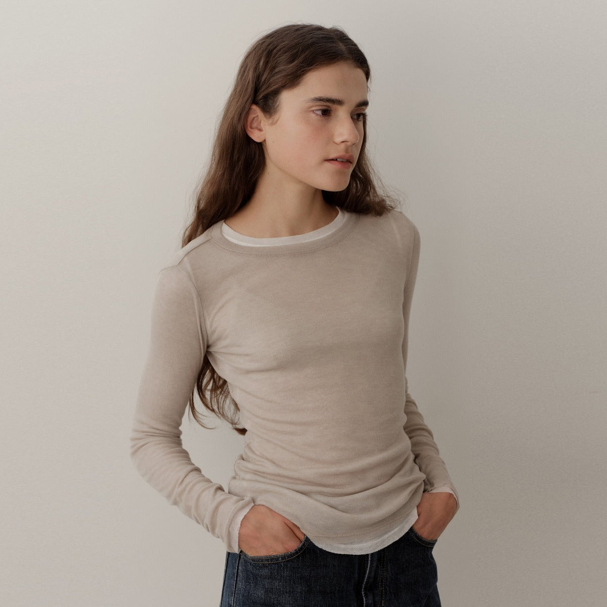 Wool Round T-shirt In Light Grey