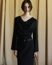 Satin Draped Blouse In Black