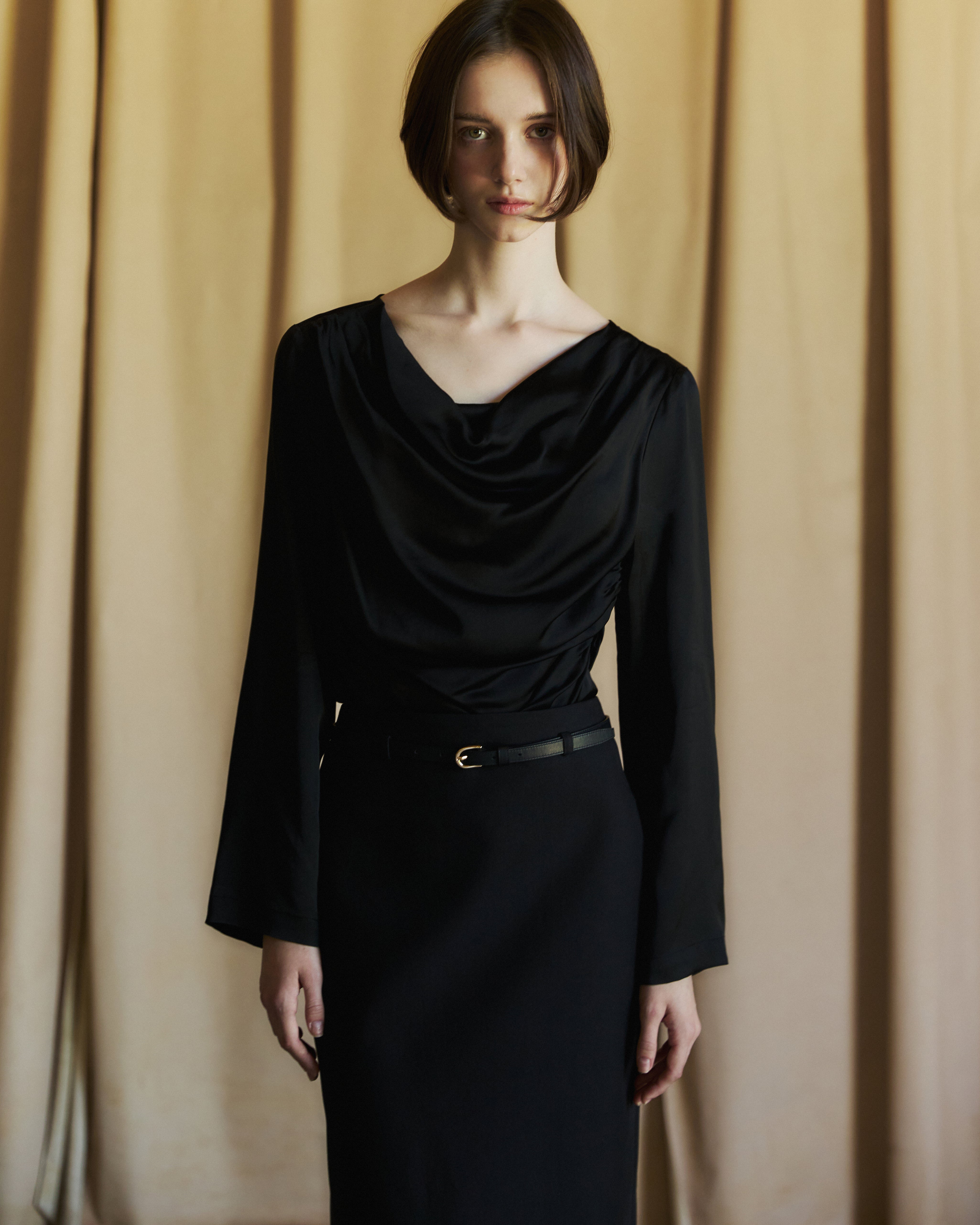 Satin Draped Blouse In Black