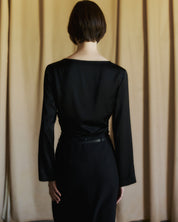 Satin Draped Blouse In Black