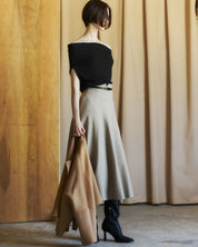 Wool Suiting Flare Skirt In Tapue