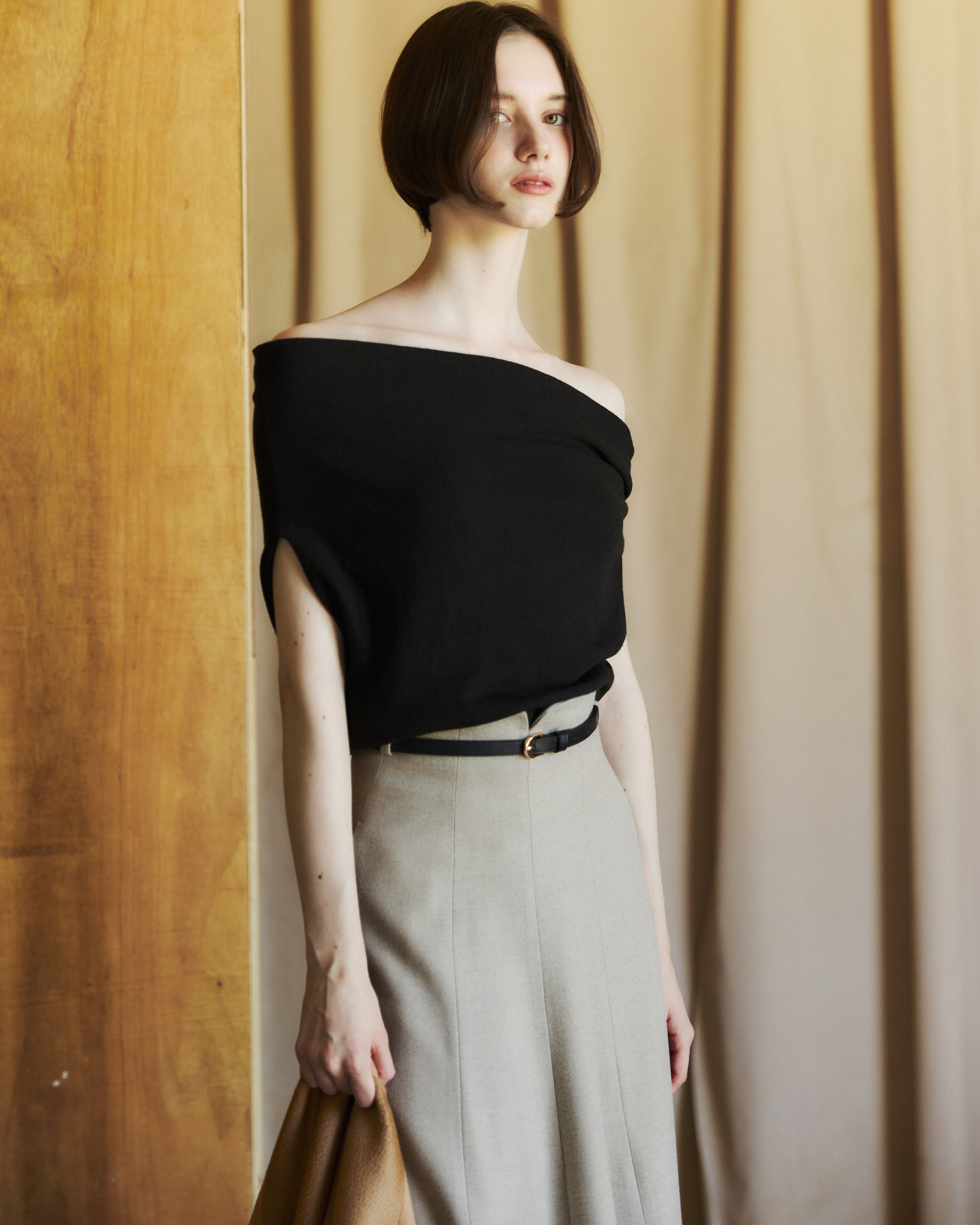 Gentle Wool Jersey Top In Black