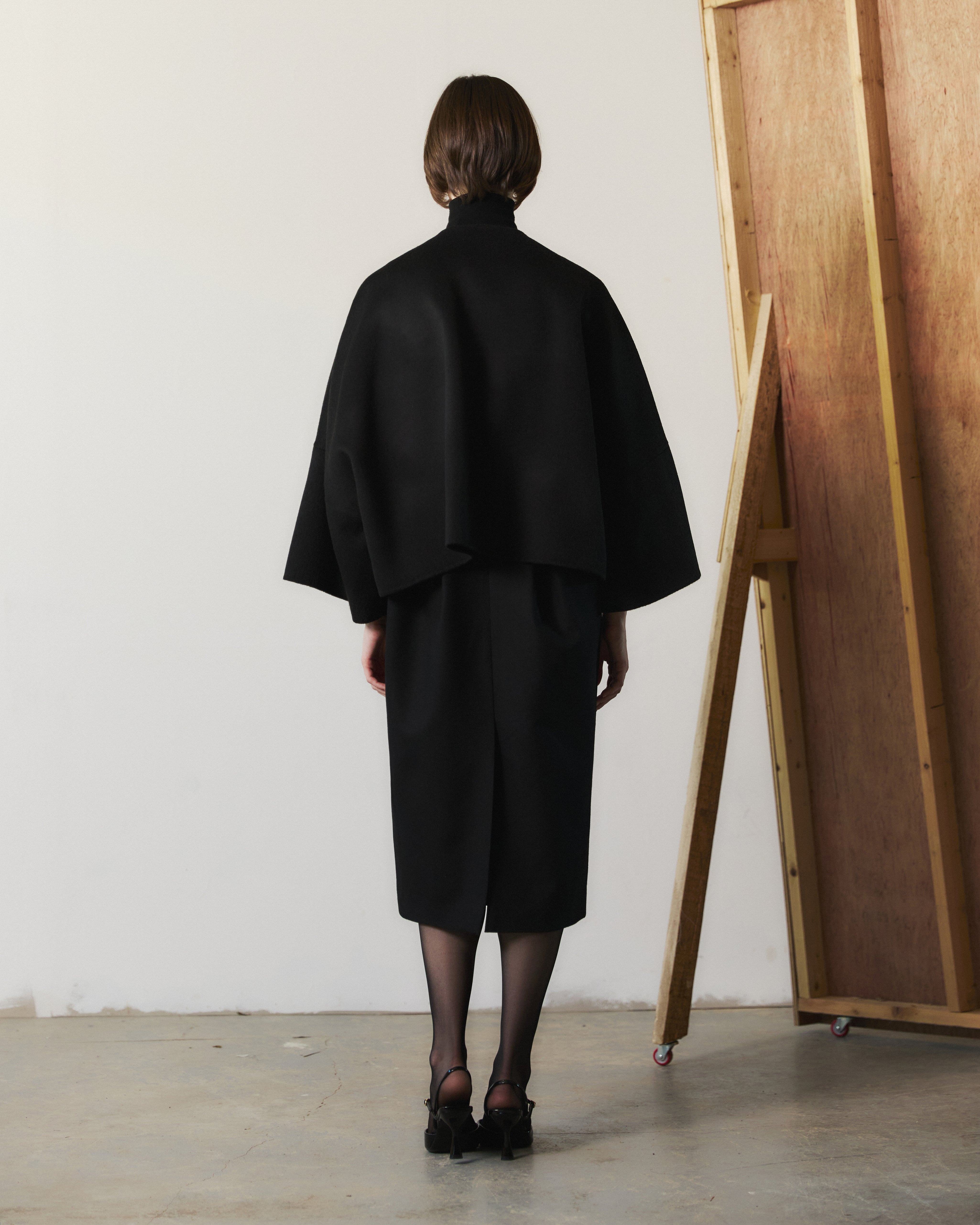 Cape Handmade Half Coat In Black