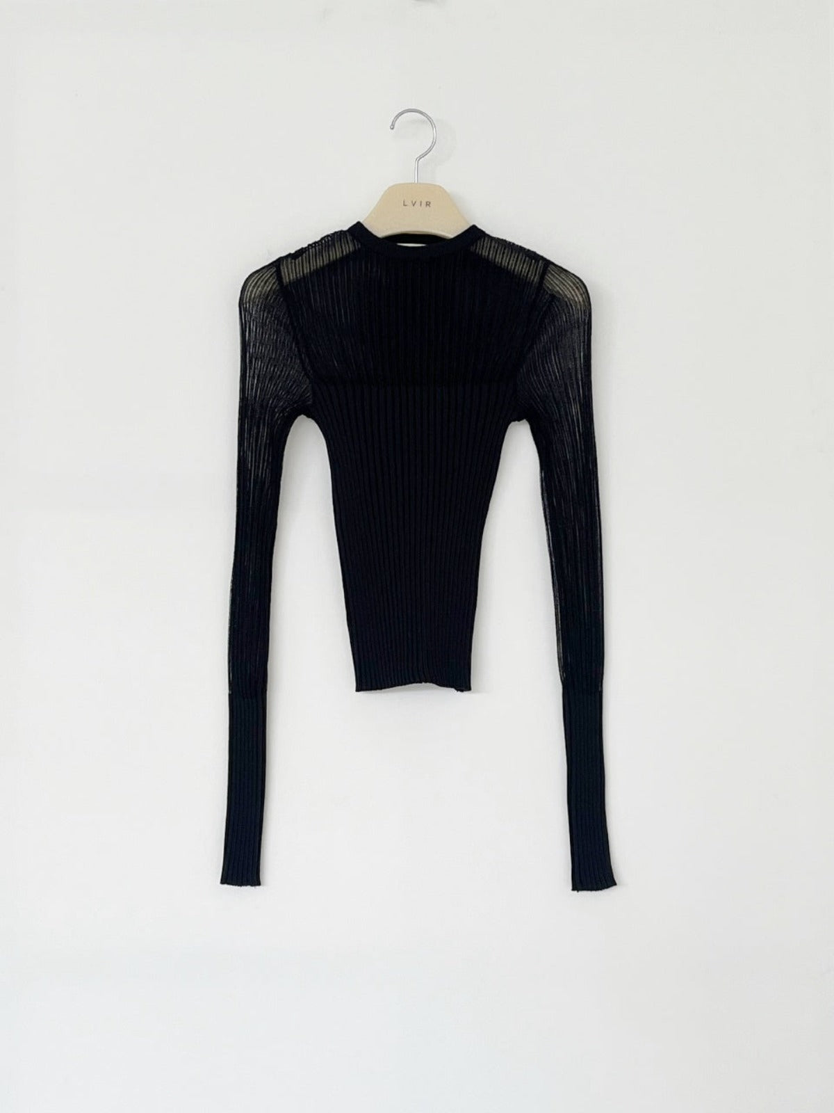 Ribbed See-through Color Block Pullover In Black