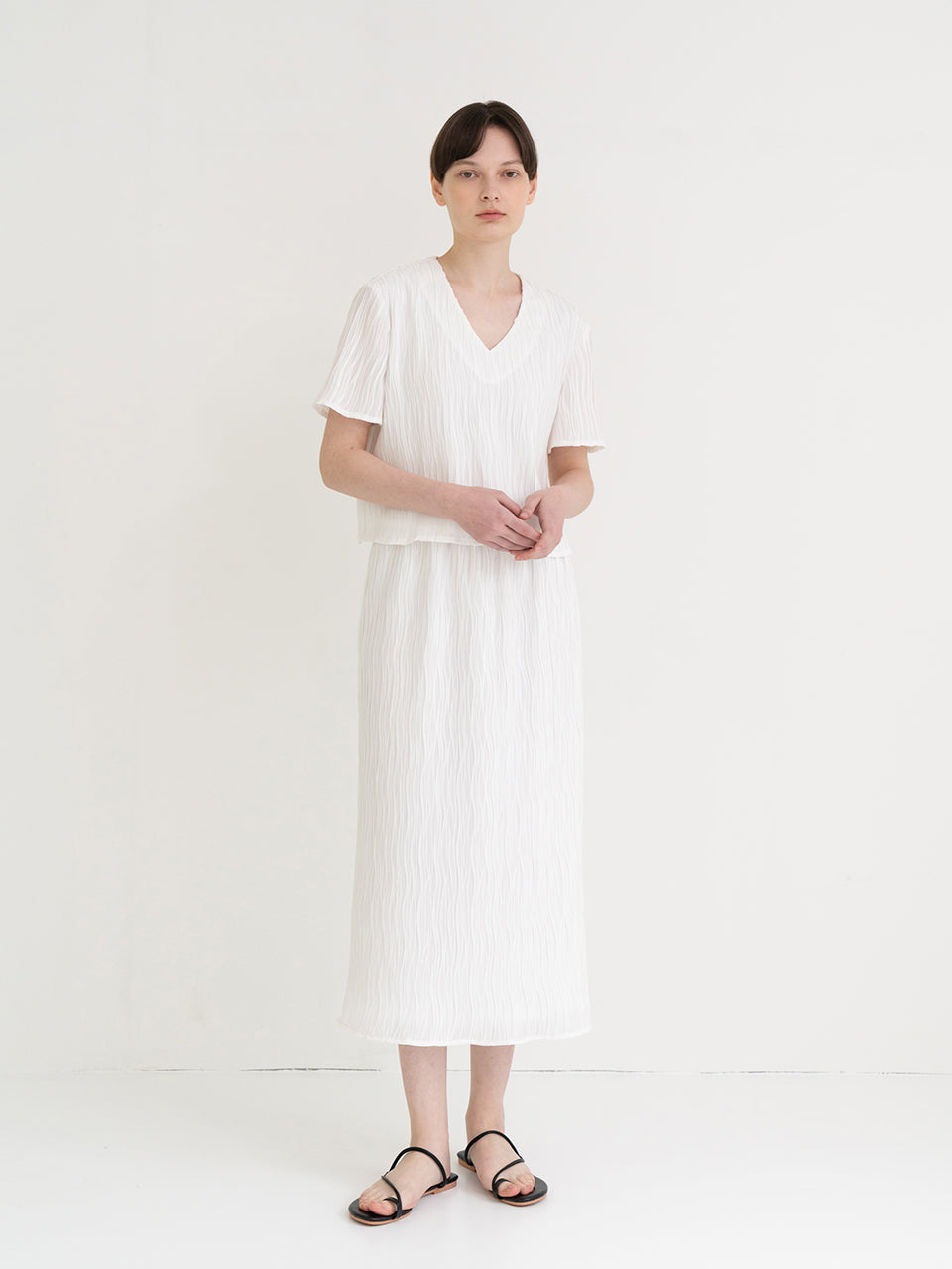 Wrinkle Wave Skirt In White