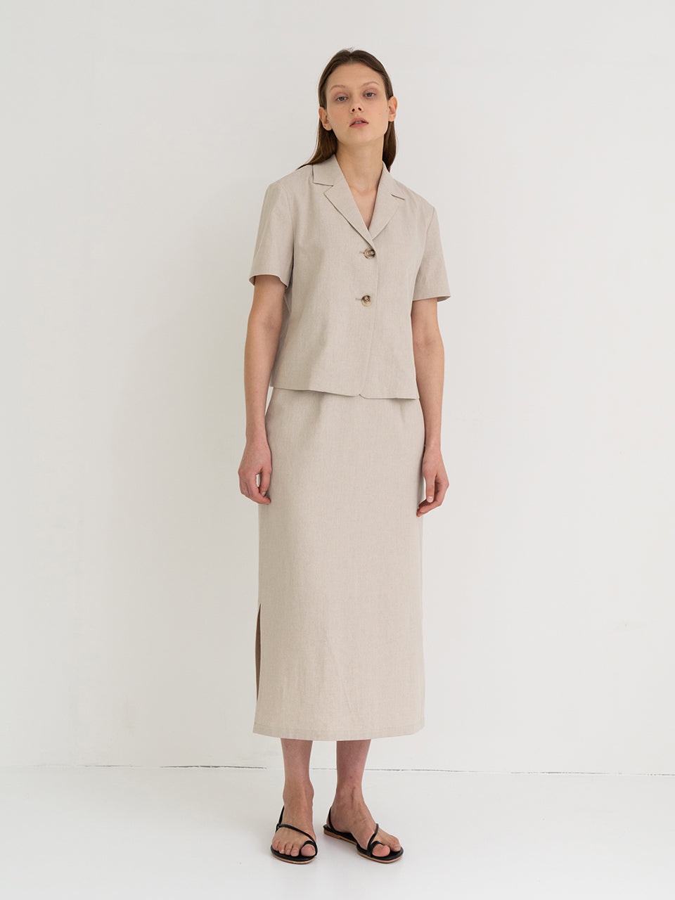 Linen Wearable H-Line Skirt In Beige