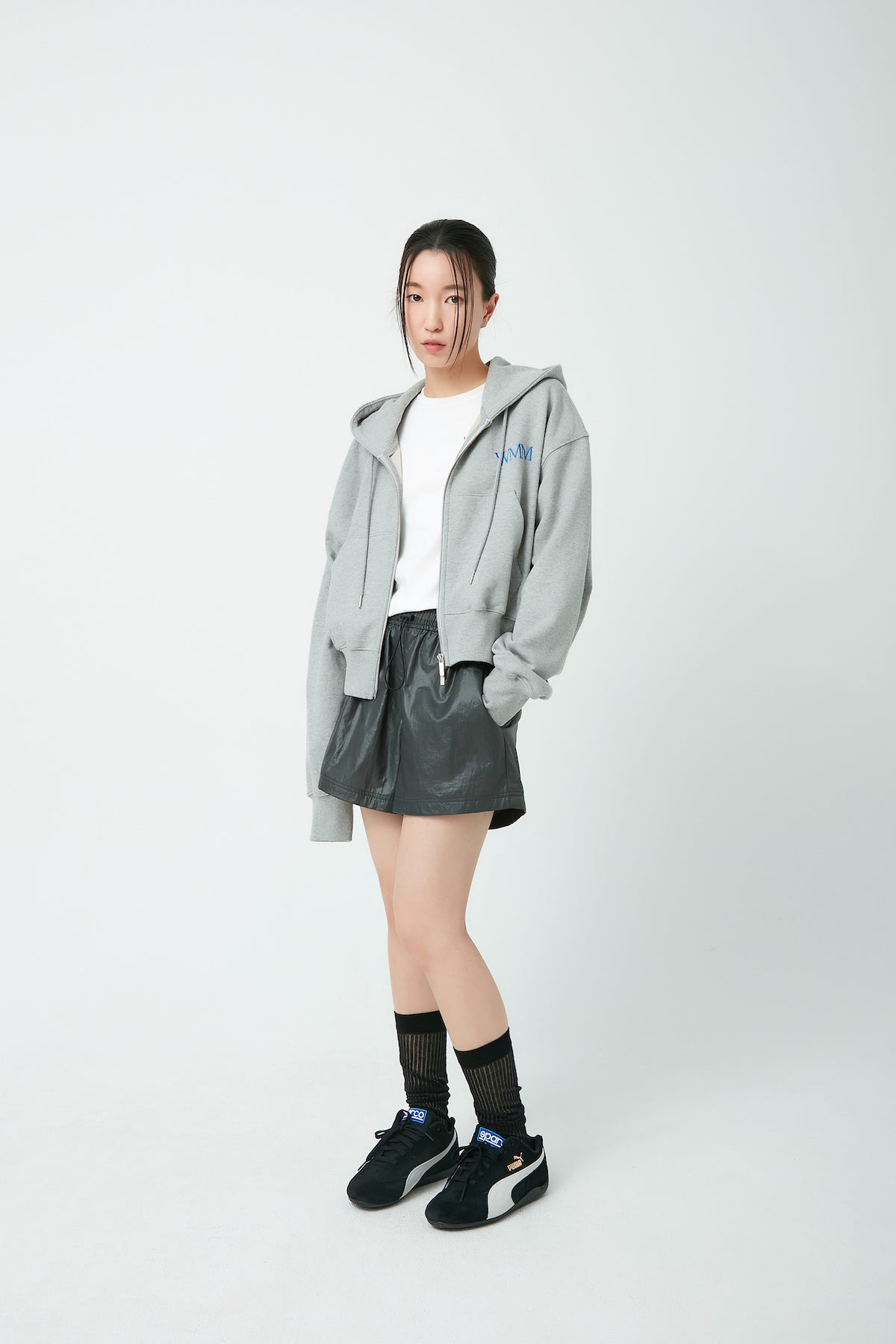 New Cropped Zip-up Hoodie In Gray
