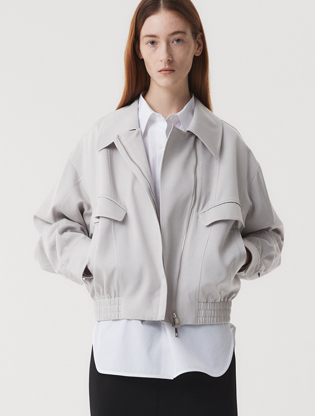 Satiny Cupro Blouson In Light Grey