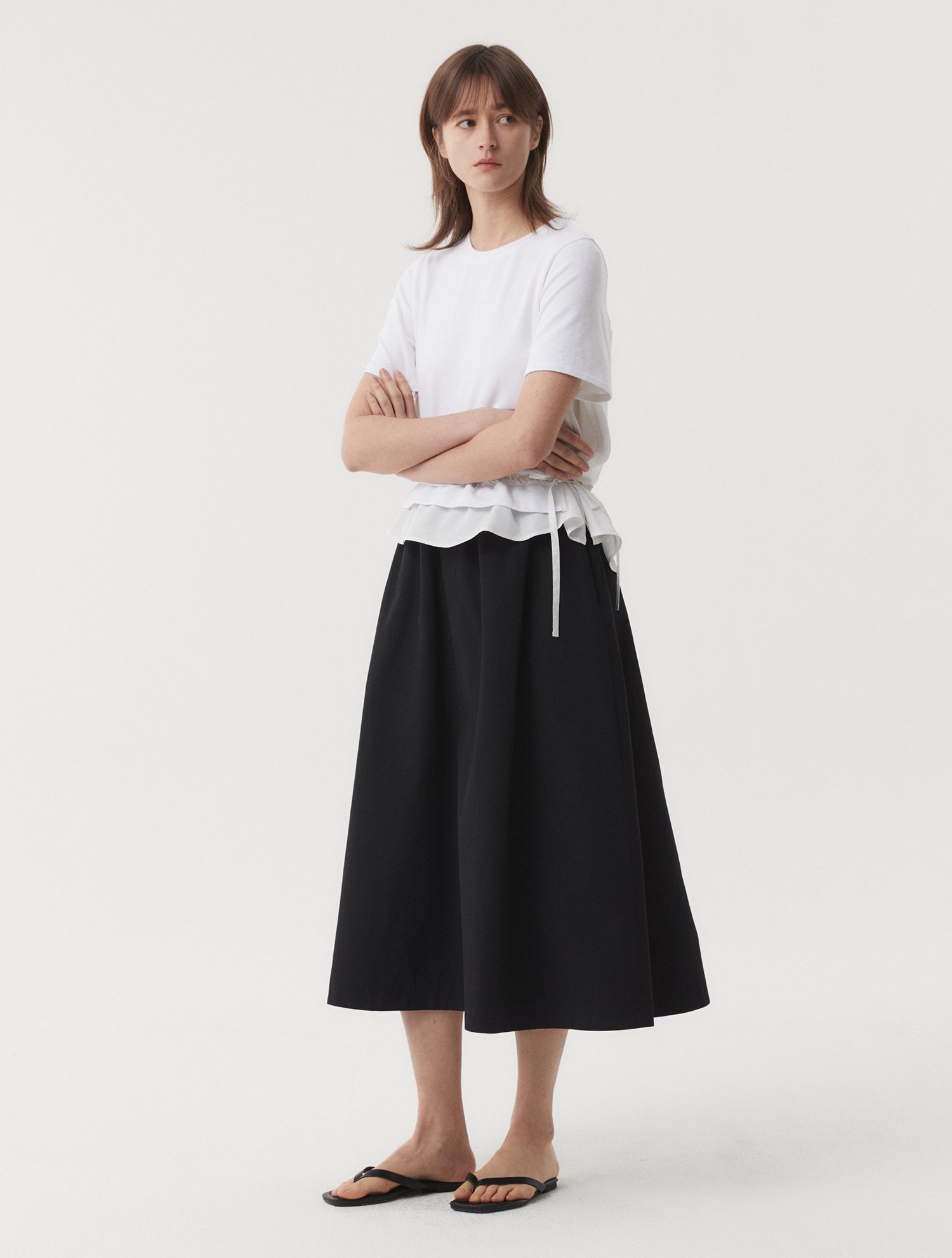 Shirring Long Skirt In Black