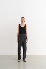 Cotton-linen Blended Tapered Pants In Anthracite