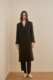 Signature Tailored Wool Cashmere Coat In Olive Khaki