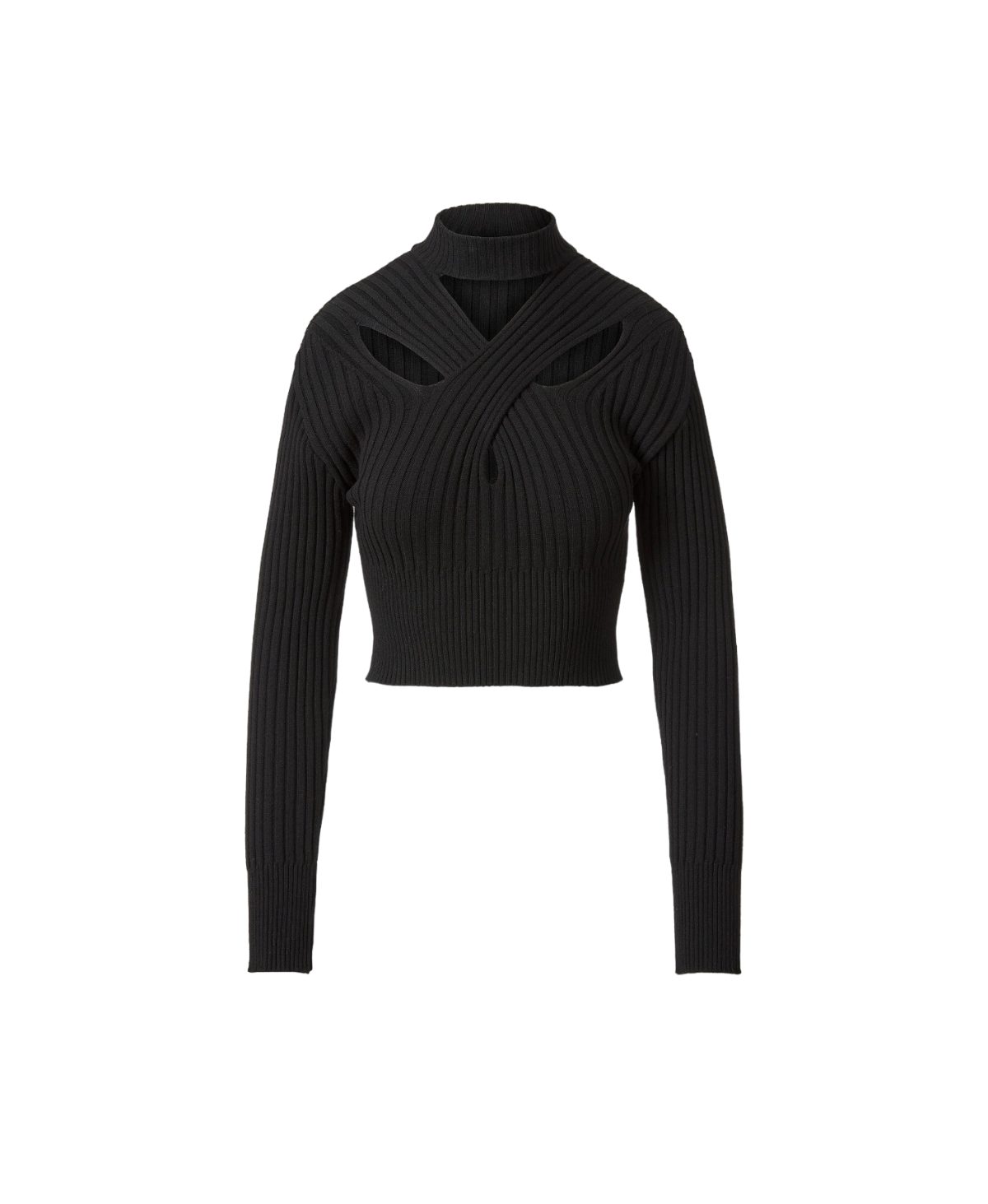 Cross-Cutout Ribbed-Knit Sweater In Black