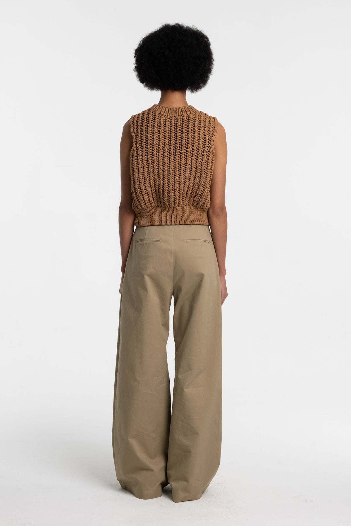 Cotton Two Tucked Wide Pants In Beige