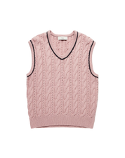 Unisex Cable V-neck Vest In Soft Pink