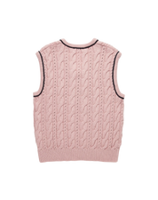 Unisex Cable V-neck Vest In Soft Pink