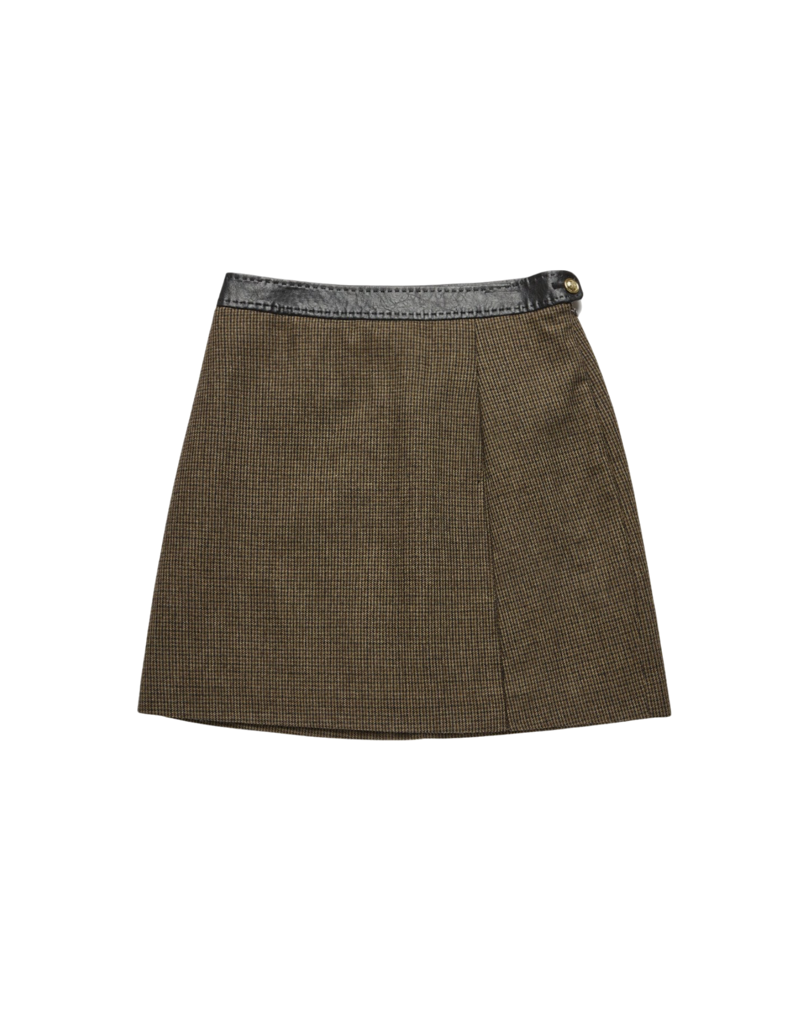Leather Point A-line Mini Skirt In Brown Check