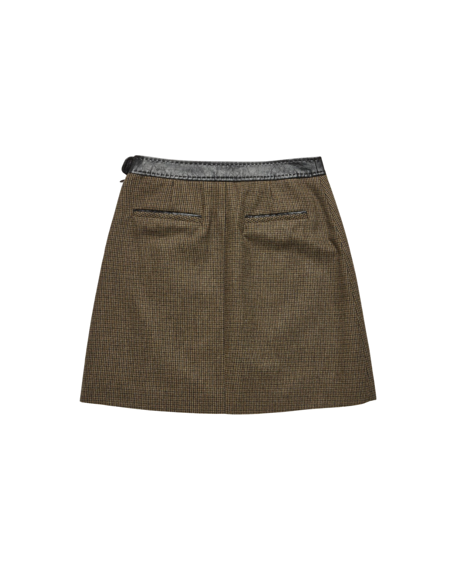 Leather Point A-line Mini Skirt In Brown Check