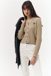 Crest Logo Cable Cardigan In Begie